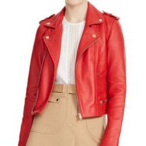 Maje Red and Gold Hardware Leather Jacket, Size 38 (US M)